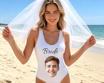 Custom Photo Swimsuit, Personalized Face Swimwear for Bride, Bachelorette Party Beach Gift For Her