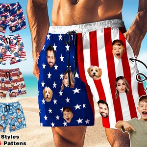 Custom American Flag Swim Trunks: Personalized Photo Beach Shorts