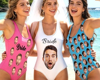 Custom Photo Bride Swimsuit, Personalized One-Piece Swimsuit, Bachelorette Party, Wedding Gifts