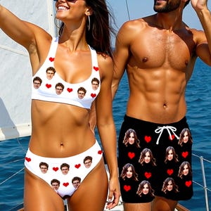 Custom Face Swimsuit & Trunks: Personalized Couple Swimwear