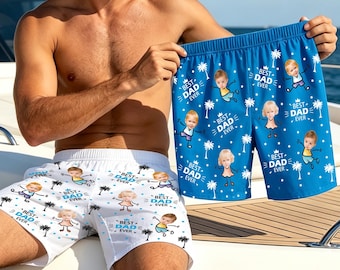 Custom Face Men Swimwear, Personalized Face Swim Trunks for Dad, Father's Day Beach Shorts