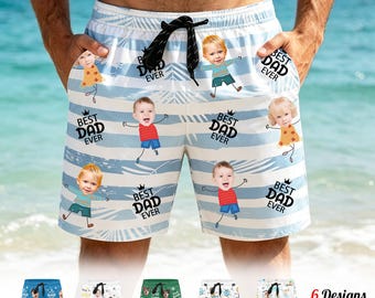 Custom Beach Shorts for Dad, Personalized Men Swim Trunks, Men's Bathing Suit, Father's Day Gift