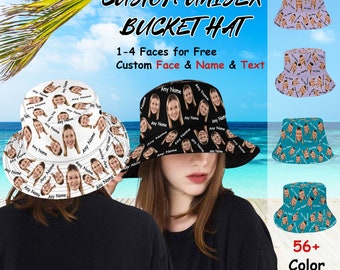 Custom Face and Name Bucket Hat, Custom Outdoor Summer Beach Hat for Men/Women, Personalized Bucket Hat, Custom Unisex Bucket Hat with Name