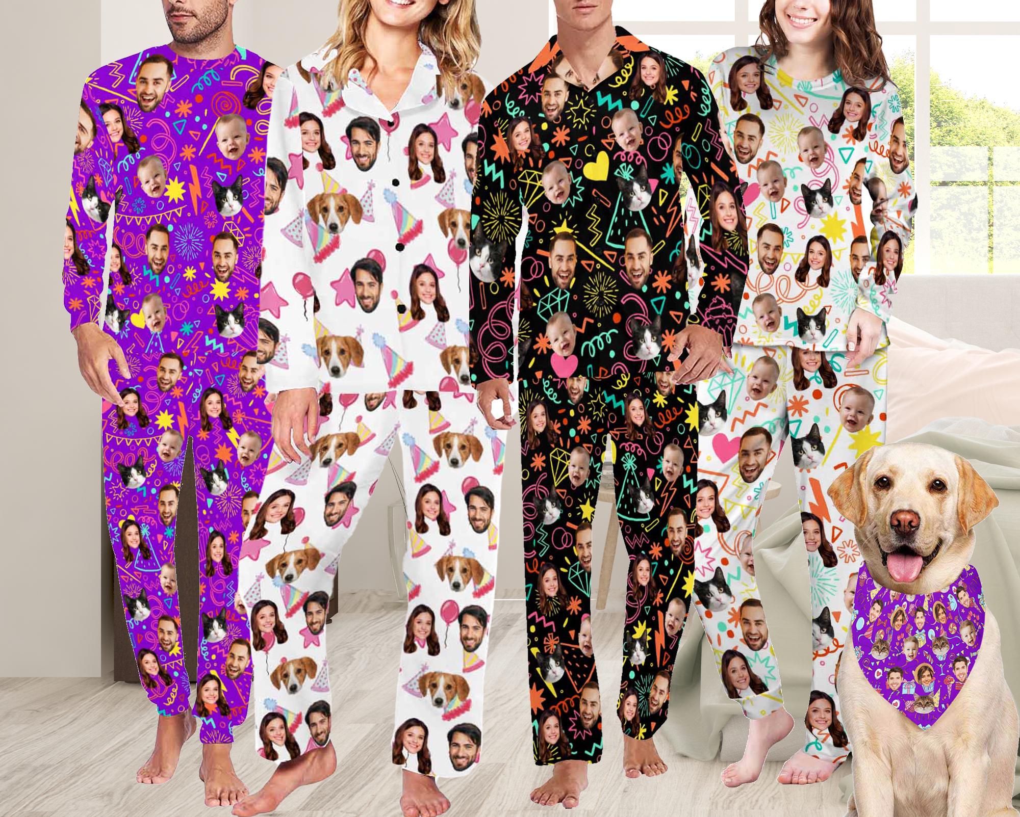 Custom Birthday Pajamas Set With Face, Custom Long Sleeve Pajama, Custom Photo Pajamas Famaly, Pajamas Women Men, Happy Birthday Pajama Gift