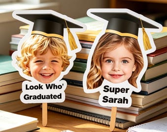 Custom Photo Graduation Fan, Personalized 2026 Photo Grad Fans, Big Heads on a Stick