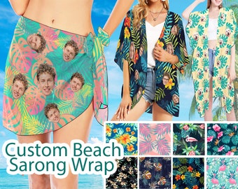 Custom Beach Sarong with faces, Women's Sarong Wrap with Photo, Customize Bikini Swimwear Cover up, Anniversary/Wedding  Gift, Beach Party