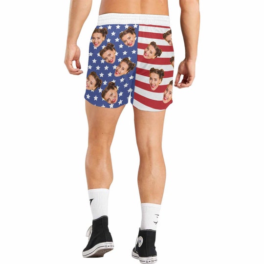 Custom Face Swim Trunk for Men, personalized trunk, Man Bathing Suit American Flag Face Gym Shorts