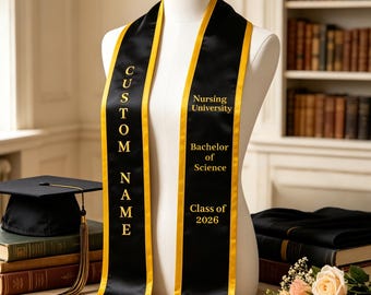 Custom embroidered graduation stole, Personalized Grad Embroidered Sash with Name, Gifts for graduates