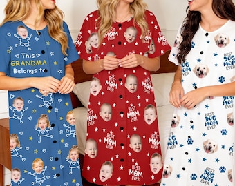 Custom Pajama Dress with Face, Personalized Photo Nightgown, Women's Sleepwear, Mother's Day gift