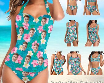 Custom Women Swimsuits with Face, Personalized Photo Swimwear, Photo Swimwear Bikini, Custom Women&#39;s Sarong Wrap with Face, Bachelor Party