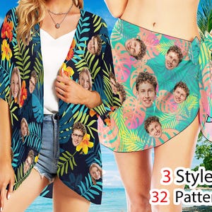 Custom Face Beach Sarong, Personalized Bikini Cover Up, Anniversary Gift bild 1