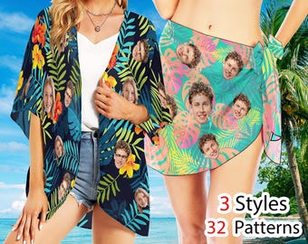 Custom Face Beach Sarong, Personalized Bikini Cover Up, Anniversary Gift