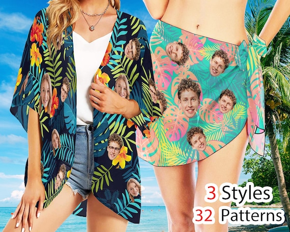 Custom Face Beach Sarong, Personalized Bikini Cover Up, Anniversary Gift