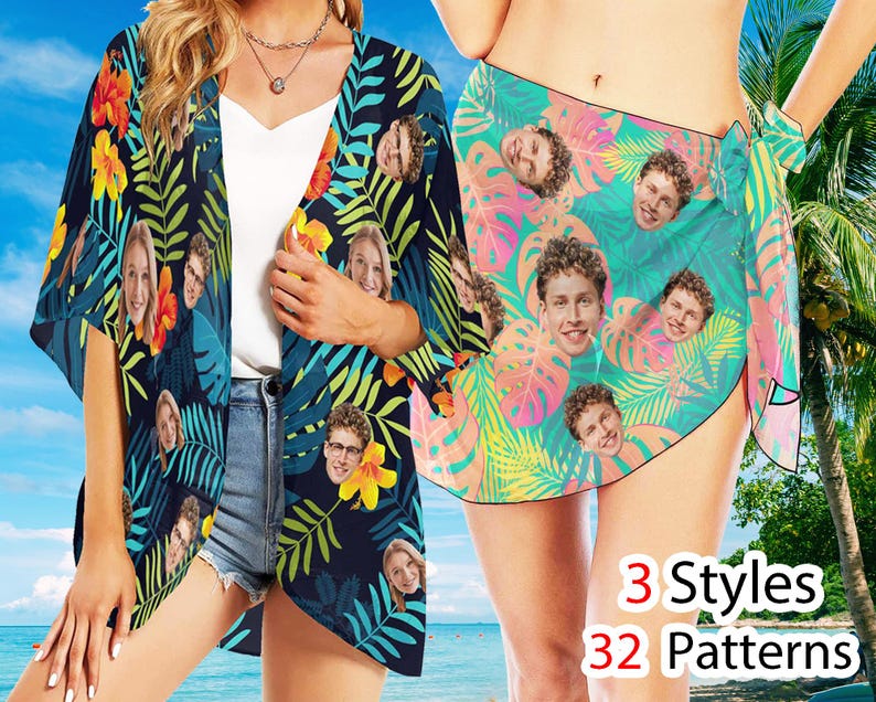 Custom Face Beach Sarong, Personalized Bikini Cover Up, Anniversary Gift bild 1