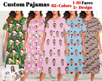 Custom Face Pajama Dress, Custom Sleep Dress For Woman, Custom Face Pajamas, Personalize Pet Face Pajama Dress, Valentines Pajama Dress