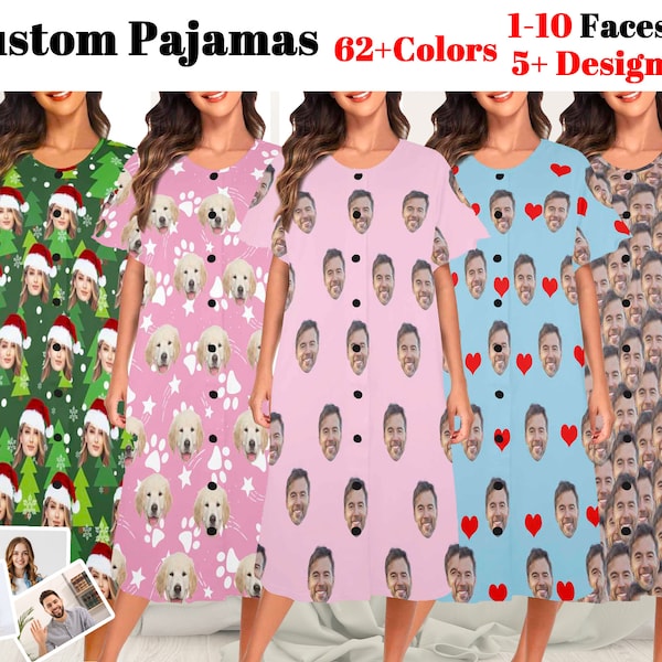 Custom Face Pajama Dress, Custom Sleep Dress For Woman, Custom Face Pajamas, Personalize Pet Face Pajama Dress, Valentines Pajama Dress