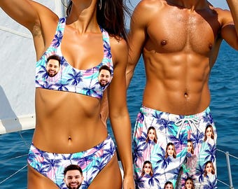 Personalized Face Swimsuit Set: Custom Couple Bathing Suits