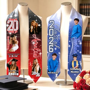 Estola de graduación personalizada con foto: Banda con el nombre de la escuela y el logotipo personalizados en la estola, regalos para graduados.