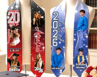 Custom Photo Graduation Stole: Personalized School Name Sash, Logo on Stoles, Gifts for graduates