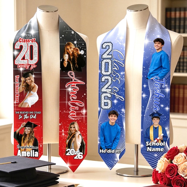 Custom Photo Graduation Stole: Personalized School Name Sash, Logo on Stoles, Gifts for graduates