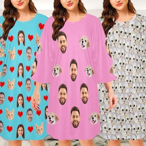 Personalized Face Sleep Shirt: Custom Photo Pajama Dress with Pockets