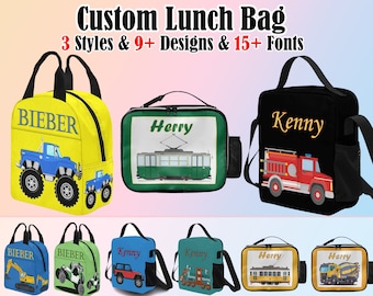 Personalized Lunch Box for Kids,Personalize Monogram Lunch Bag,Personalized Lunch Box With Name,Car Design, School Lunch Bag