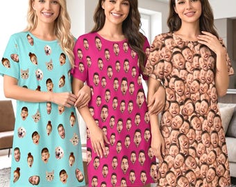 Personalized Face Nightgown, Custom Face Pajama Dress, Women's Sleep Shirt, Bachelorette party