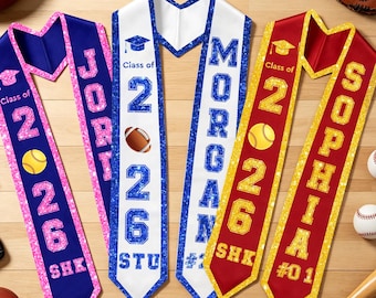 Personalized Sport Graduation Stole, Custom TEAM Name, Logo Text on Sash, Gifts for graduates