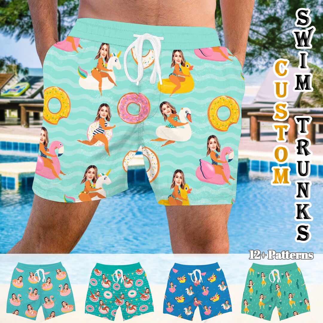 Custom Face Men Swimwear, Custom Face Swim Trunks, Custom Men Bathing