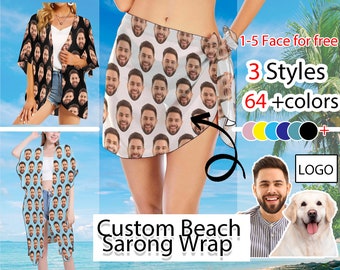 Custom Beach Sarong Wrap with faces, Customize photo Cover up, Customized Swim Cover ups, Beach Party Sarong, Wedding /Birthday  Gift