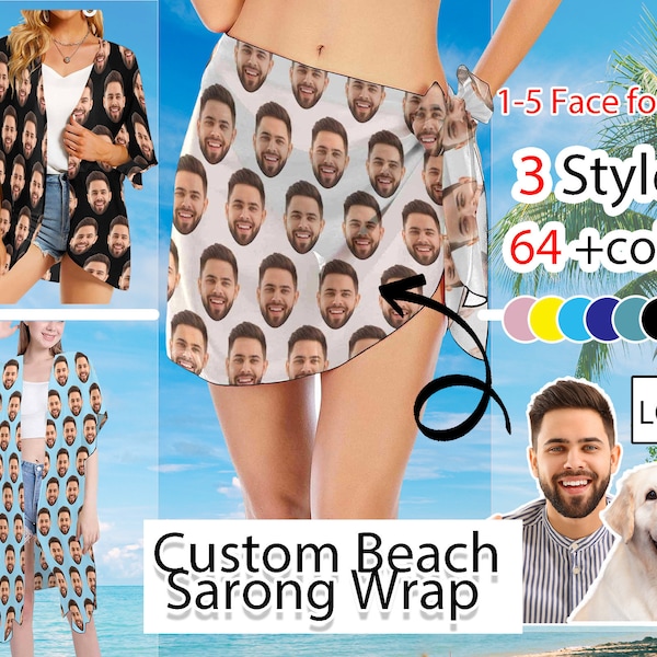 Custom Beach Sarong Wrap with faces, Customize photo Cover up, Customized Swim Cover ups, Beach Party Sarong, Wedding /Birthday  Gift