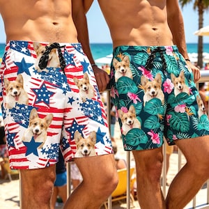 Custom Pet Face Swim Trunks: Personalized Dog Photo Shorts, Dad Gift