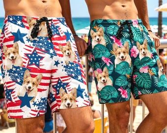 Custom Pet Face Swim Trunks: Personalized Dog Photo Shorts, Dad Gift
