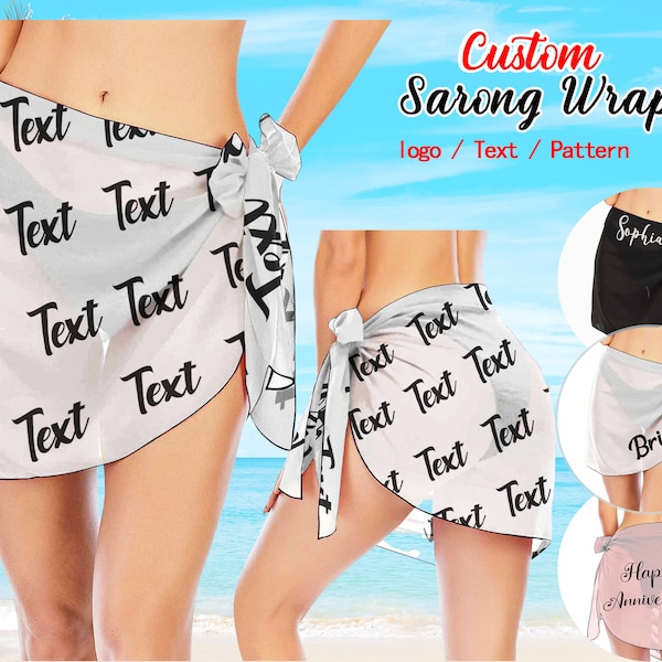 Custom Text Beach Sarong Wrap, Personalized Women's Sarong Wrap With Text, Bachelorette Party Swimwear Cover Up, Wedding Party Giftsfor Her