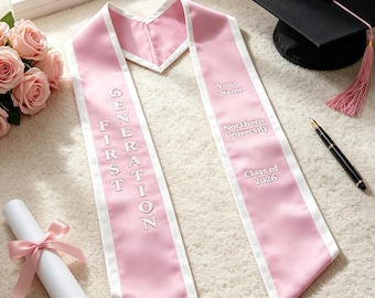 Personalized embroidered stole, First Generation Graduation Stoles, Text Name Logo Sash