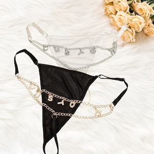 Custom Thong Chain, Custom Thong With Name, Women Custom Underwear For Women Men, Custom Text Boxer Briefs, Personalized Body Waist Chain