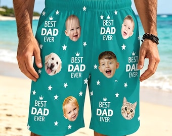 Custom Face Beach Shorts, Personalized Men's Swim Trunks, Gifts for Dad, Father's Day