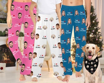 Custom Face Pajamas, Custom Dog Face Pajama Pants, Custom Pajamas Family, Face Pajamas Bottom, Pajamas for Dog Dad Mom, Christmas Pajamas