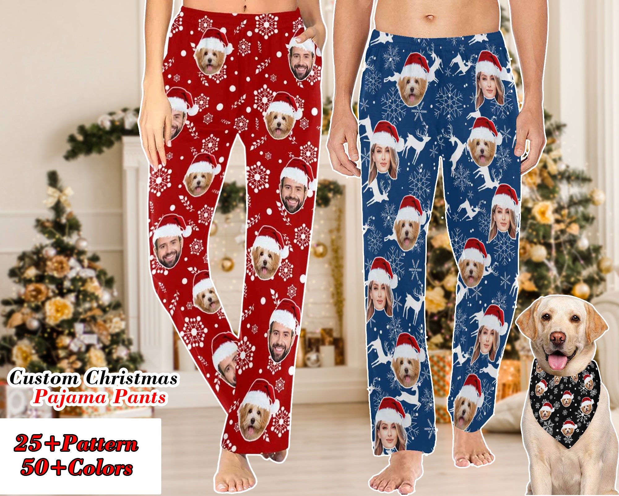 Printed Pyjama Bottoms - Navy Father Christmas