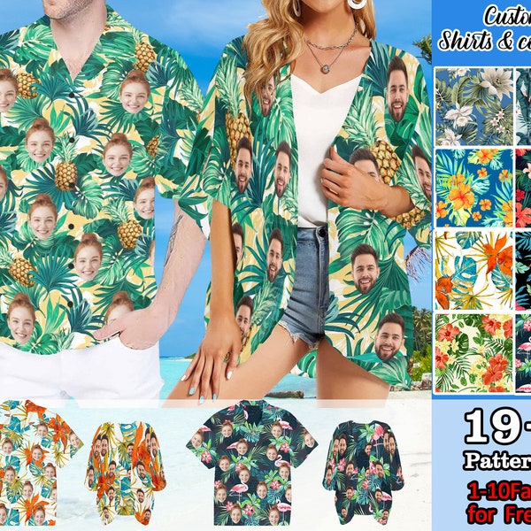 Custom Hawaiian Shirts & Cover Up, Personalized Face Shirts , Personalized Flower Leaf Beachwear, Bachelor Vacation Party, Valentines Gift