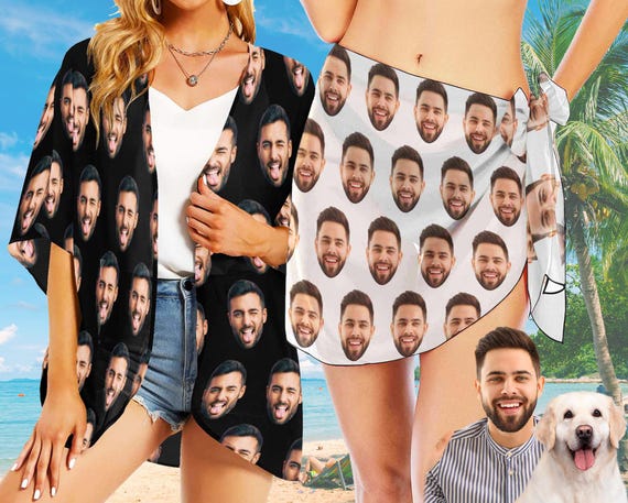 Custom Face Beach Sarong Wrap: Personalized Photo Swimsuit Cover-Up