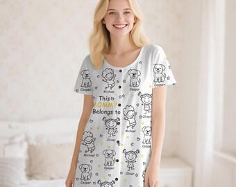 Custom "This Grandma Belongs To pajamas" Pajama Dress, Personalized Grandma/Mom Nightgown