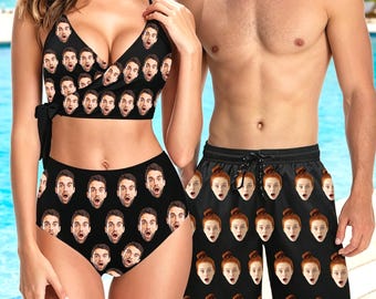 Custom Couple Swimwear, Personalized Women Face Swimsuit, July 4th Swimwear, Bachelorette Party