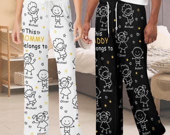Personalized 'This Grandpa Belongs To' Pajama Pants: Custom Drawstring Pajamas for Dad Mom