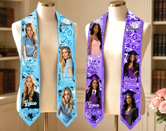 Custom Photo Graduation Stole, Personalized Name Sash, Class of 2026 Graduation Gifts