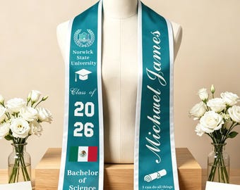 Custom Graduation Stole, Personalized School Sash, Class of 2026, Bachelor of Science
