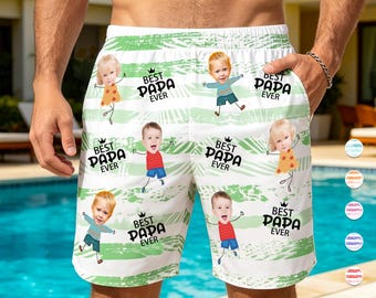 Custom Face Swim Trunks for Dad, Personalized Beach Shorts, Father's Day Gift
