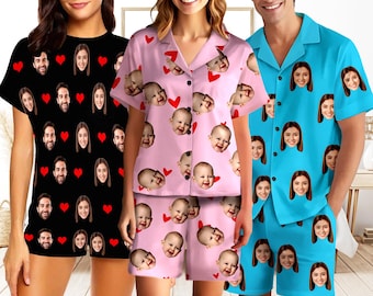 Custom Face Pajama Set, Personalized Photo Sleepwear, Anniversary Gift
