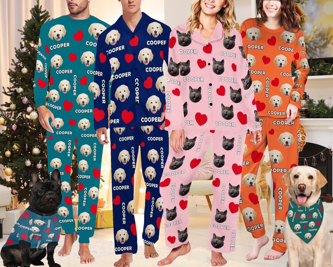 Personalized Face Pajama Set, Custom Dog Pajamas for Men Women, Photo ...