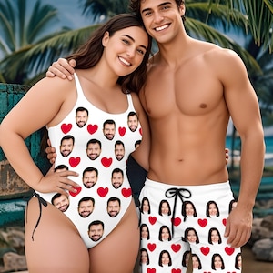 Custom Face Matching Swimsuits: Personalized Couple Swimwear Set